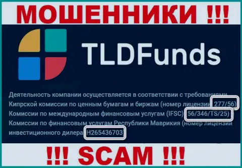 ТЛДФундс предоставили на веб-сайте лицензию, но вот ее наличие мошеннической их сущности вообще не меняет