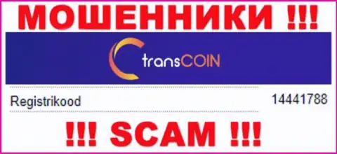Регистрационный номер мошенников Trans Coin, размещенный ими у них на онлайн-ресурсе: 14441788