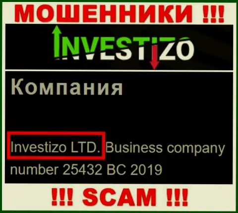 Данные о юр. лице Investizo у них на официальном веб-ресурсе имеются - это Инвестицо Лтд