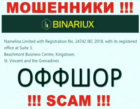Мошенники Binariux Net скрываются в оффшорной зоне: Suite 3, Beachmont Business Centre, Kingstown, St. Vincent and the Grenadines, в связи с чем они беспрепятственно могут воровать