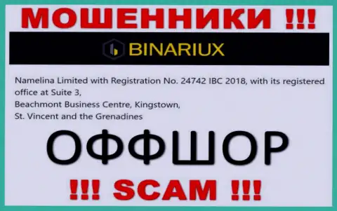 Мошенники Binariux Net скрываются в оффшорной зоне: Suite 3, Beachmont Business Centre, Kingstown, St. Vincent and the Grenadines, в связи с чем они беспрепятственно могут воровать