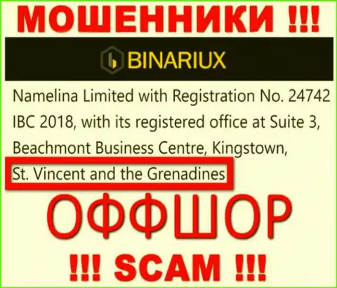 Binariux - это МОШЕННИКИ, которые зарегистрированы на территории - Сент-Винсент и Гренадины