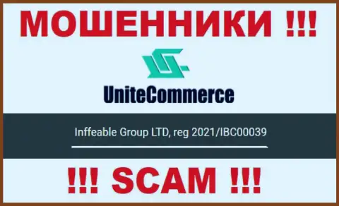 Inffeable Group LTD internet мошенников Unite Commerce было зарегистрировано под этим рег. номером - 2021/IBC00039
