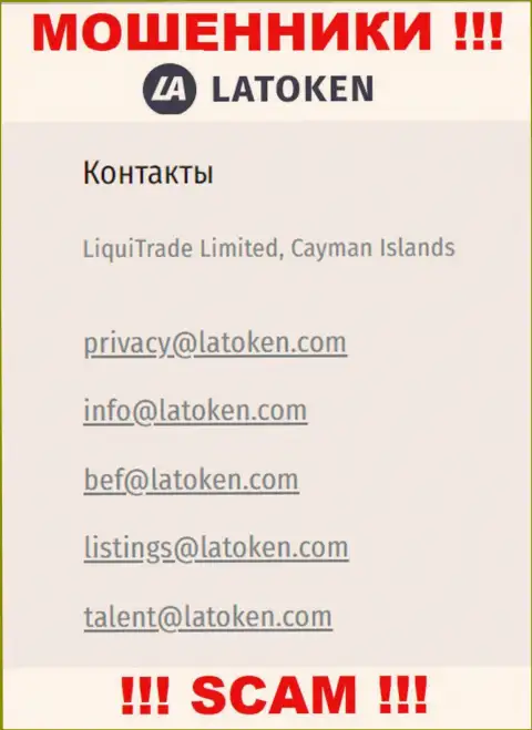 Е-майл, который интернет-мошенники Latoken предоставили на своем сайте