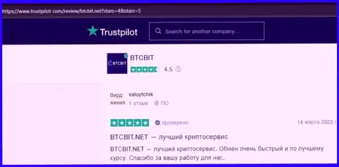 Точки зрения о услугах обменного пункта BTCBit на web-сервисе trustpilot com