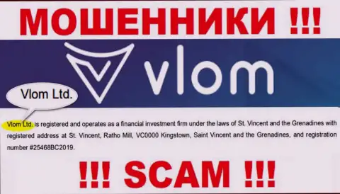 Юридическое лицо, владеющее internet мошенниками Влом Ком - это Vlom Ltd