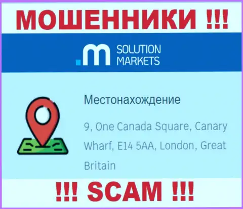 На сервисе Solution Markets нет реальной инфы об юридическом адресе организации - это МОШЕННИКИ !!!