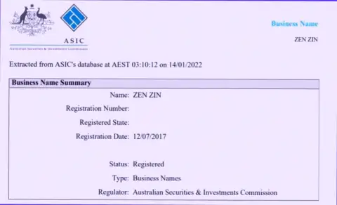 Регистрация дилингового центра Зиннейра Ком австралийским регулятором финансовых рынков