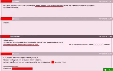 Интернет-переписка с технической поддержкой хостера где и хостится веб-портал ffin.xyz по ситуации с закрытием web-сервера