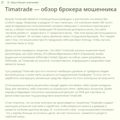 Tima Trade одна большая западня для наивных трейдеров - это МОШЕННИКИ !!! (отзыв)
